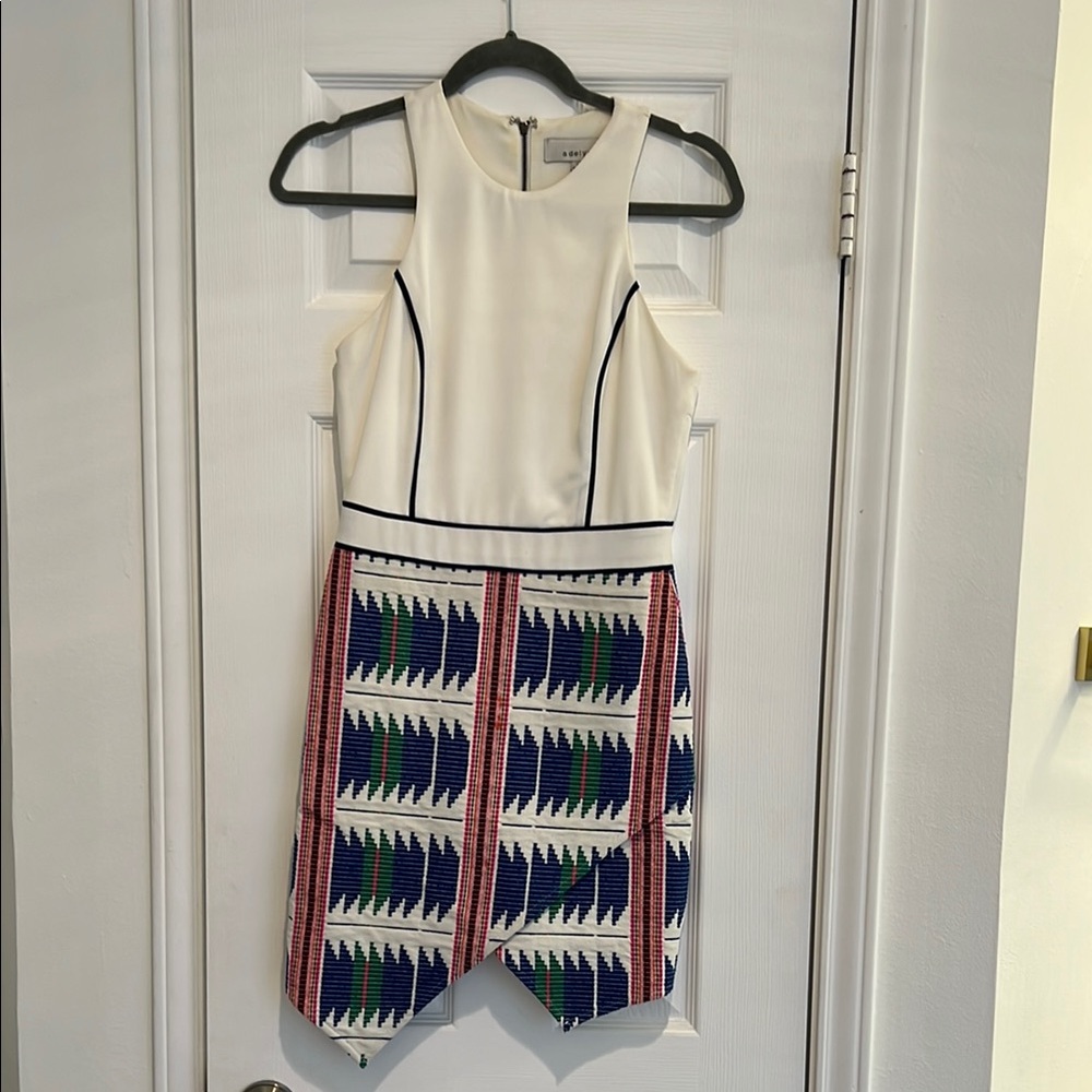 Adelyn Rae Asymmetrical Dress in White and Multicolor